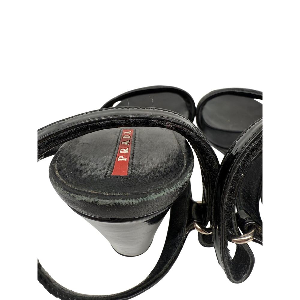 Prada Patent Leather Open Toe Ankle Strap Wedge Sandals Black Women's Size 36 - Picture 7 of 10